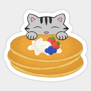 Grey Tabby Cat Eating Pancakes Sticker